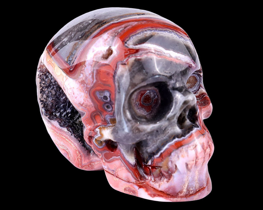 2.2" Red Crazy Lace Agate Hand Carved Realistic Skull | No.079