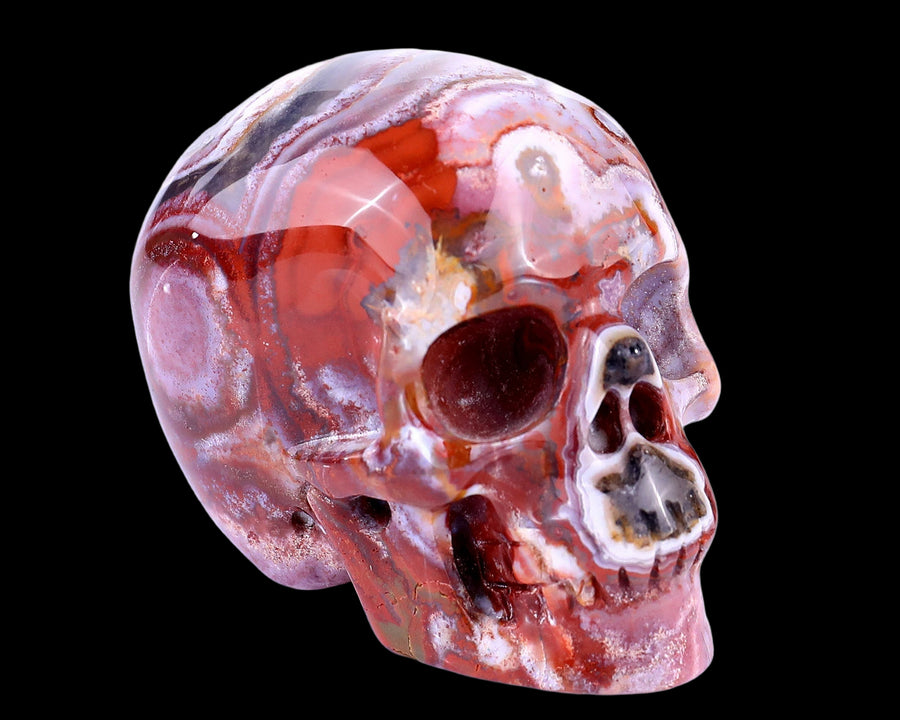 2.2" Red Crazy Lace Agate Hand Carved Realistic Skull | No.080