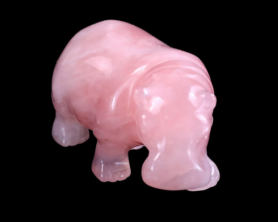 2.2" Rose Quartz Hand Carved Crystal Hippo