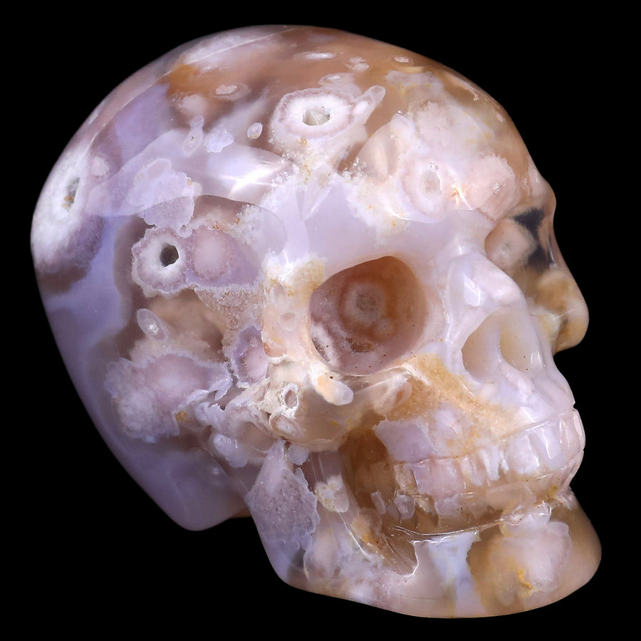 2.2" Sakura Agate Hand Carved Realistic Skull | No.020
