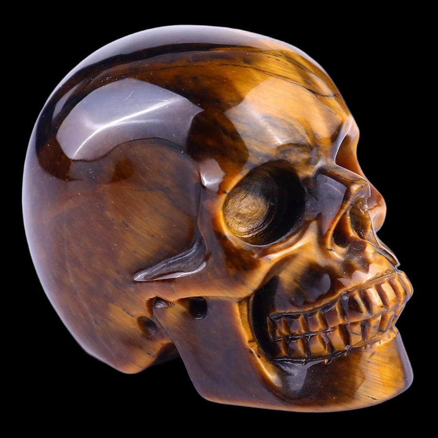 2.2" Tiger Eye Hand Carved Realistic Skull | No.028