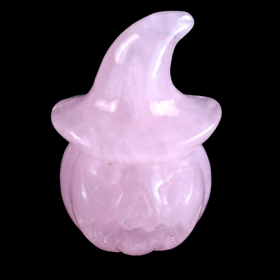 2.5" Natural Rose Quartz Hand Carved Crystal Wizard Pumpkin, Halloween Gift