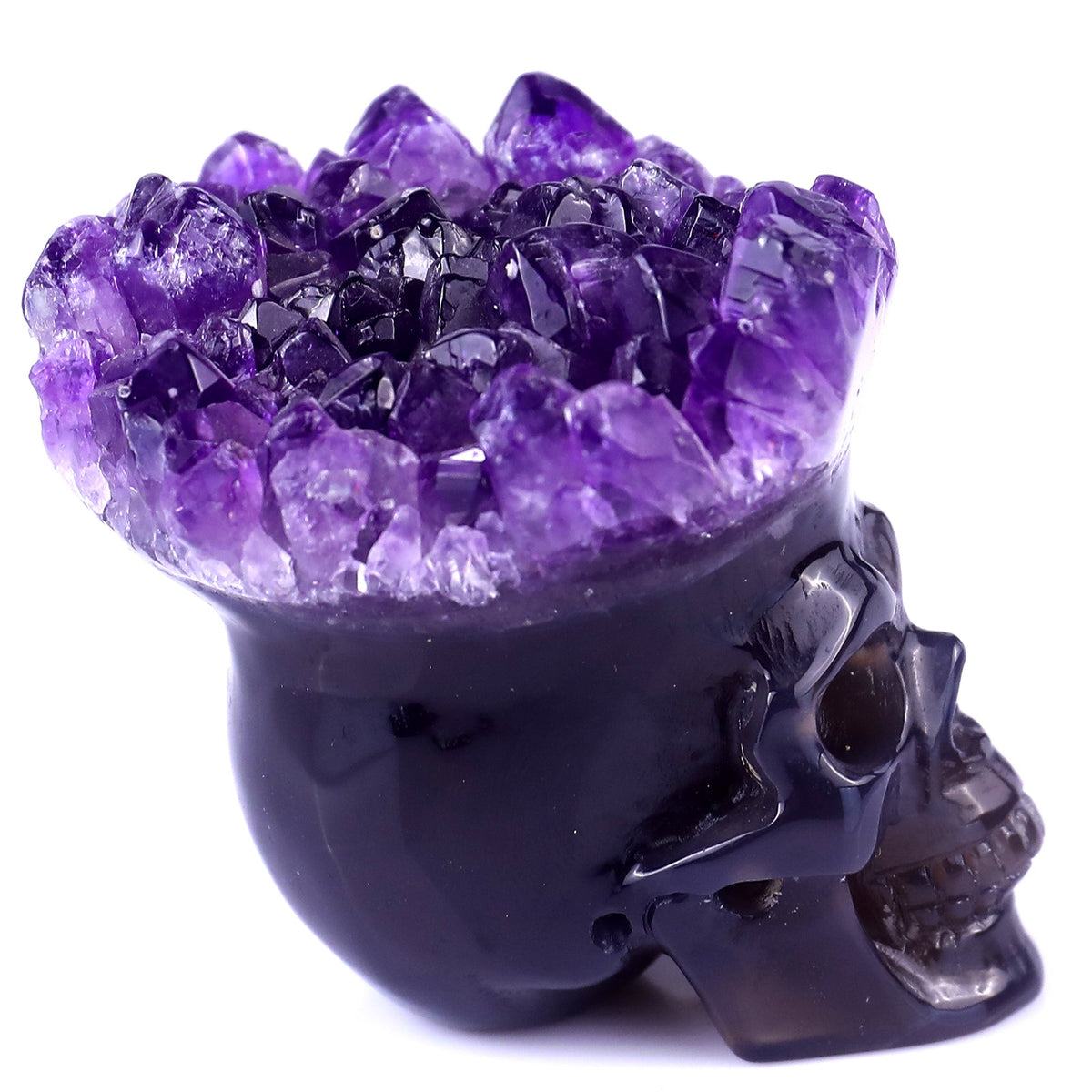 Kindred Vein 2.4" Amethyst Druse Agate Hand Carved Skull Sculpture (SKU: 2100025) - Photo 3