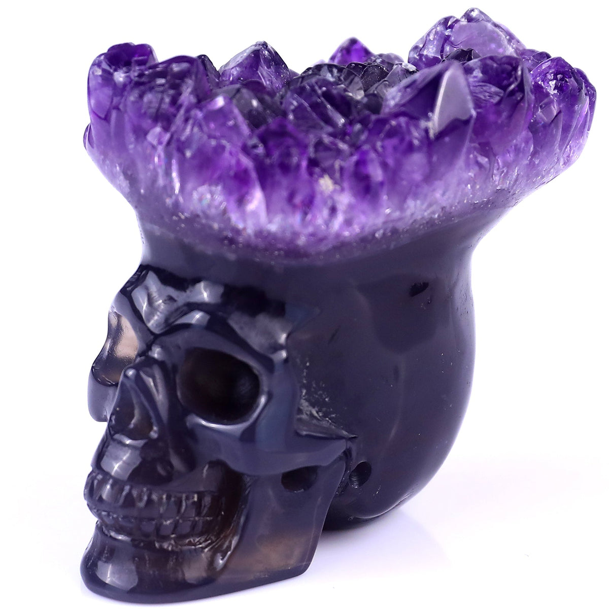 Kindred Vein 2.4" Amethyst Druse Agate Hand Carved Skull Sculpture (SKU: 2100025) - Photo 7