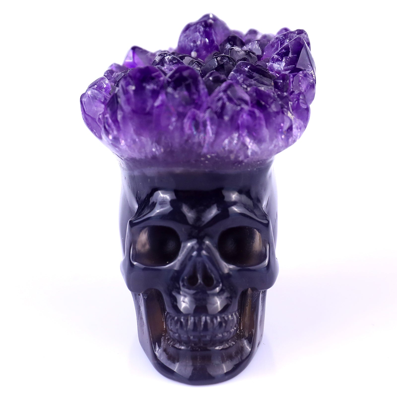 Kindred Vein 2.4" Amethyst Druse Agate Hand Carved Skull Sculpture (SKU: 2100124) - Photo 2