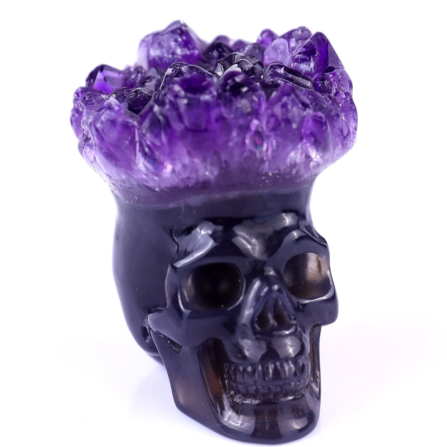 Kindred Vein 2.4" Amethyst Druse Agate Hand Carved Skull Sculpture (SKU: 2100025) - Photo 6