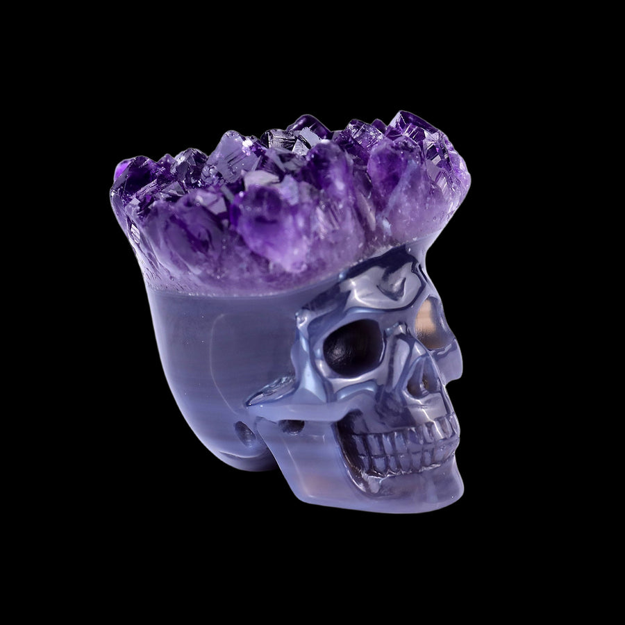 2.4" Amethyst Druse Agate Hand Carved Skull | No.124