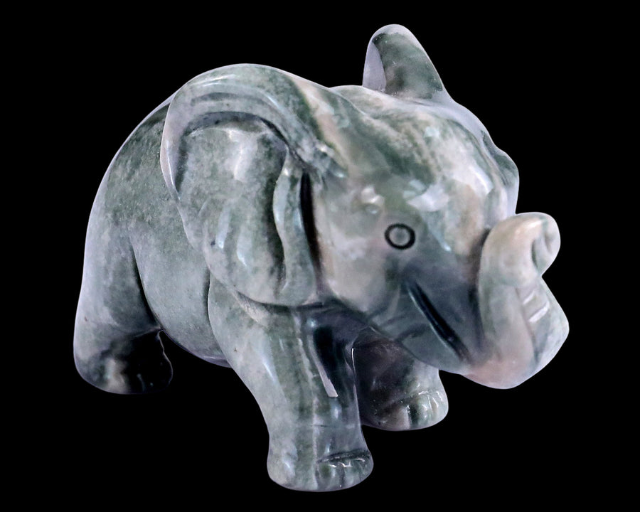 2.4" Nine Dragon Jade Hand Carved Crystal Elephant
