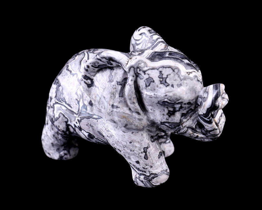 2.4" Grey Picture Jasper Hand Carved Crystal Elephant