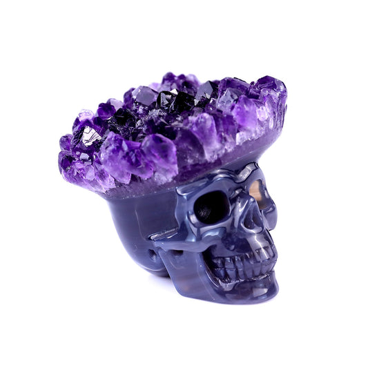 Kindred Vein 2.5" Amethyst Druse Agate Hand Carved Skull Sculpture (SKU: 2100122) - Photo 1