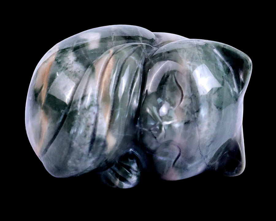 2.5" Nine Dragon Jade Hand Carved Crystal Sleepy Cat