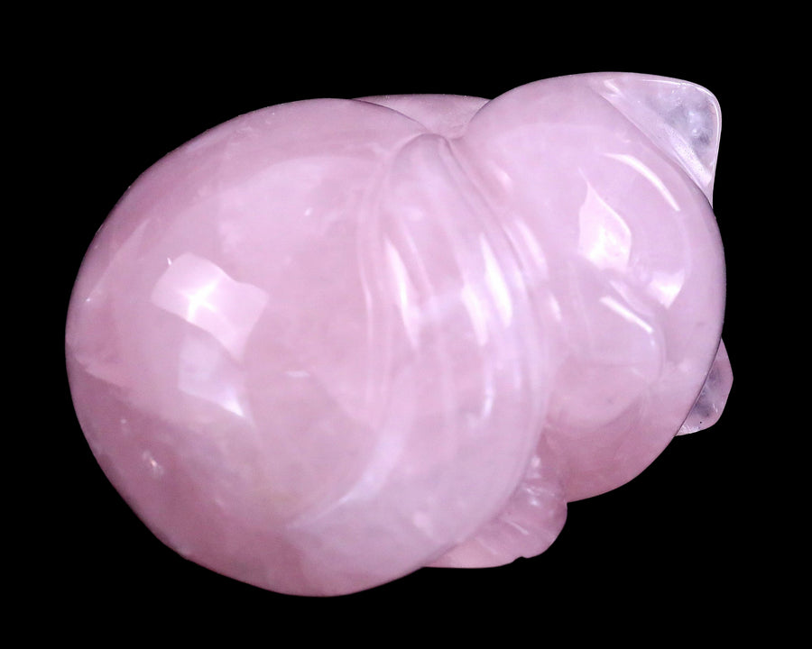 2.5" Rose Quartz Hand Carved Crystal Sleepy Cat
