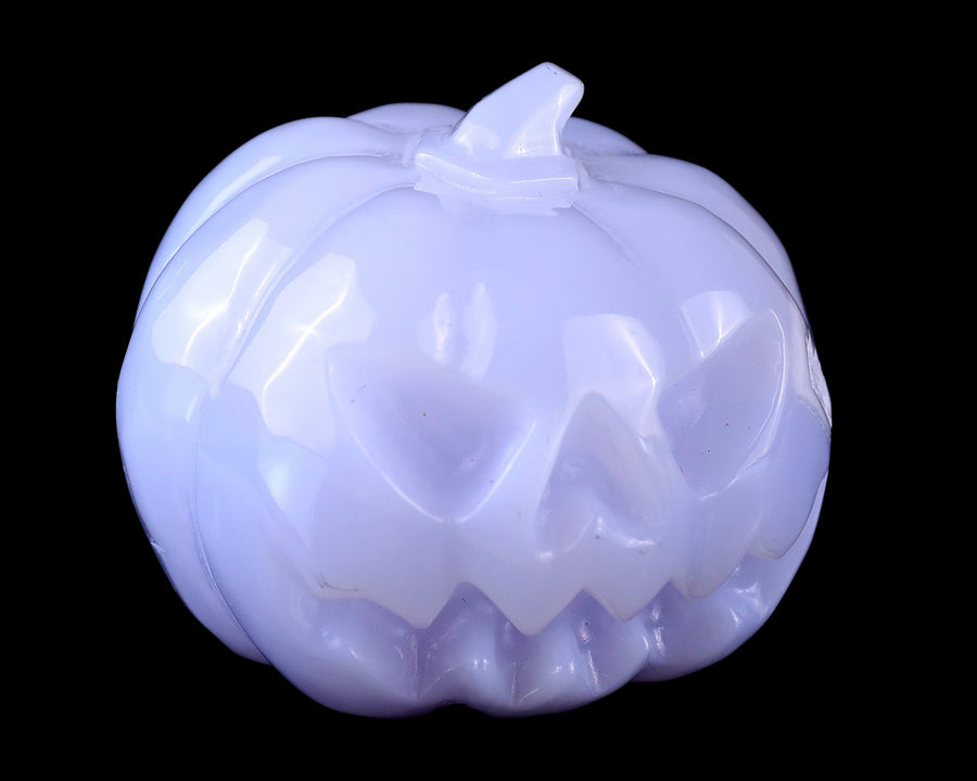 2.6" Blue Chalcedony Hand Carved Crystal Pumpkin