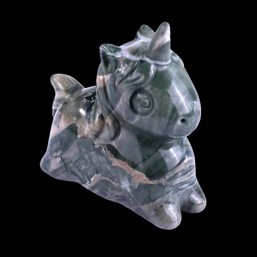2.7" Nine Dragon Jade Hand Carved Crystal Unicorn