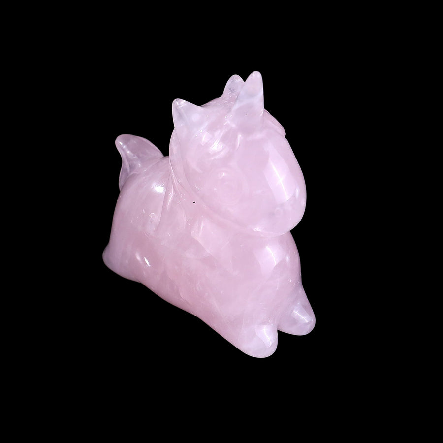 2.7" Rose Quartz Hand Carved Crystal Unicorn