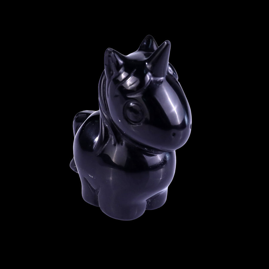 2.8" Black Obsidian Hand Carved Crystal Unicorn