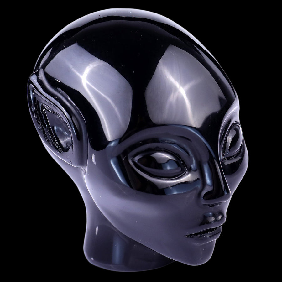 2.9" Black Obsidian Hand Carved Crystal Elf Alien