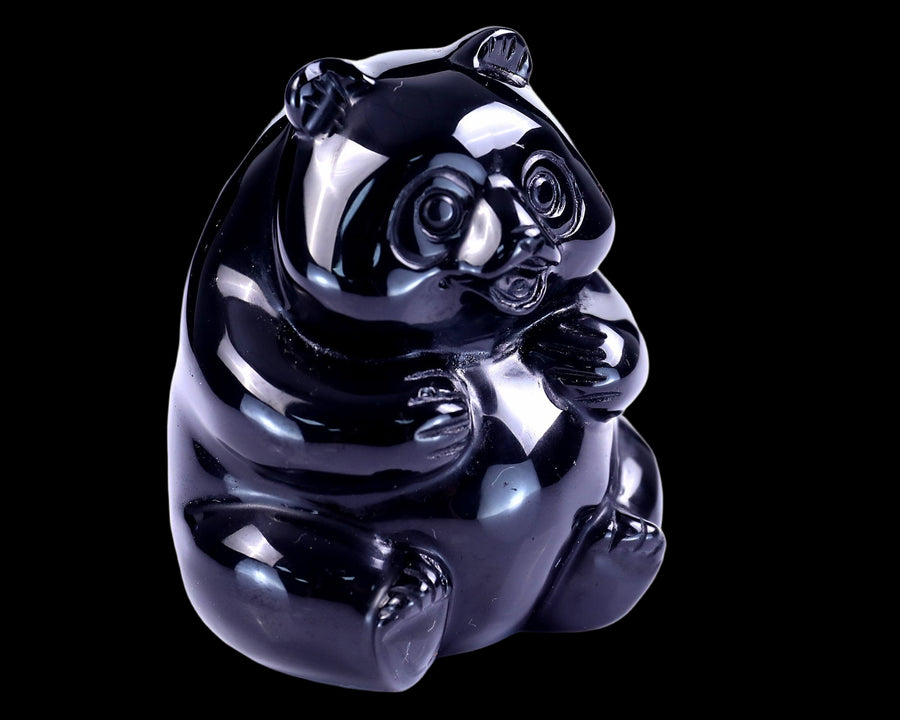 2.9" Black Obsidian Hand Carved Crystal Panda | No.217