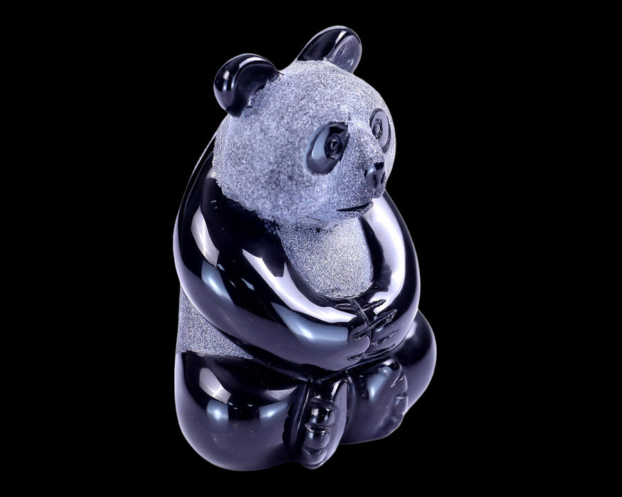 2.9" Black Obsidian Hand Carved Crystal Panda | No.218