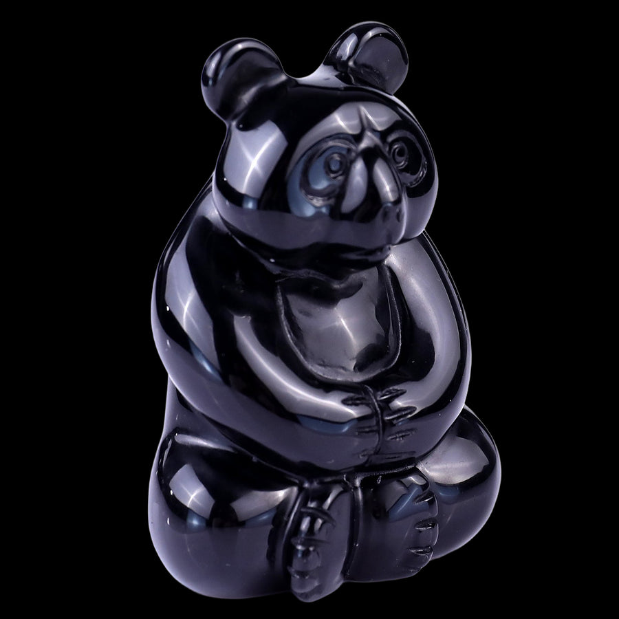 2.9" Black Obsidian Hand Carved Crystal Panda | No.012