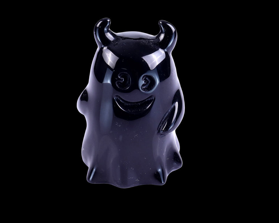 2.9" Natural Black Obsidian Hand Carved Crystal Ghost, Halloween Gift