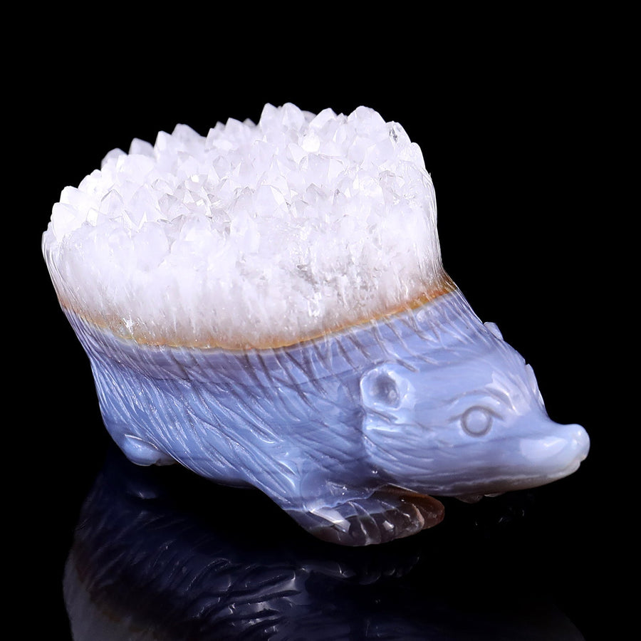 2.9" Quartz Rock Druse Hand Carved Hedgehog