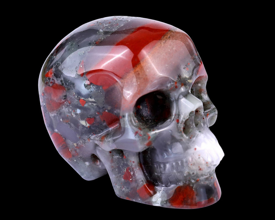 3.0" Blood Stone Hand Carved Realistic Skull | No.066