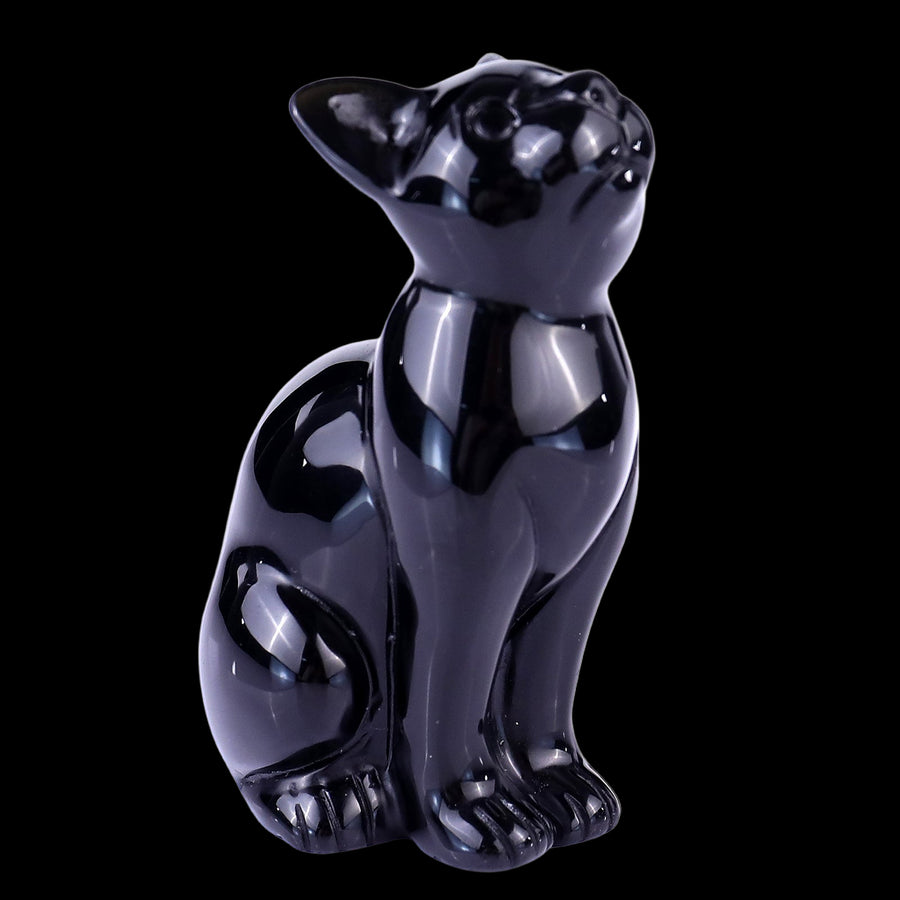 3.0" Black Obsidian Hand Carved Crystal Cat