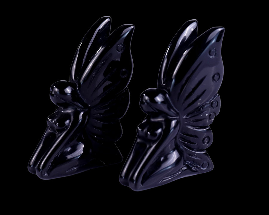 3.0" Black Obsidian Hand Carved Flower Faerie