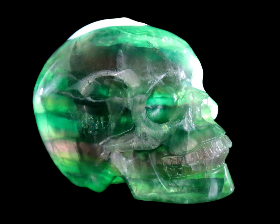 3.0" Rainbow Fluorite Hand Carved Crystal Skull