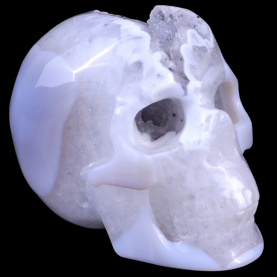 3.0" Geode Agate Hand Carved Crystal Geode Skull