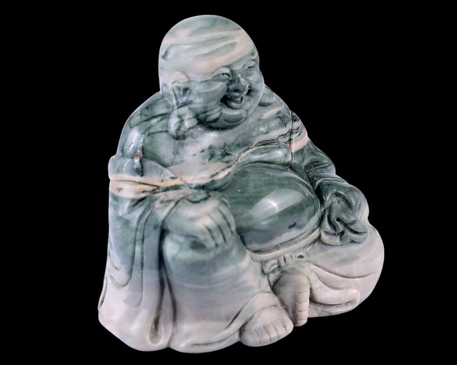 3.0×2.0×2.7" Nine Dragon Jade Hand Carved Crystal Buddha