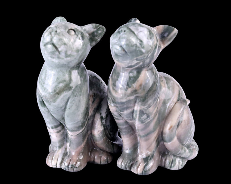 3.0" Nine Dragon Jade Hand Carved Crystal Cat