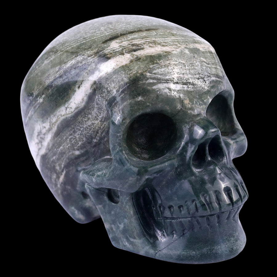 3.0" Nine Dragon Jade Hand Carved Realistic Skull | No.029