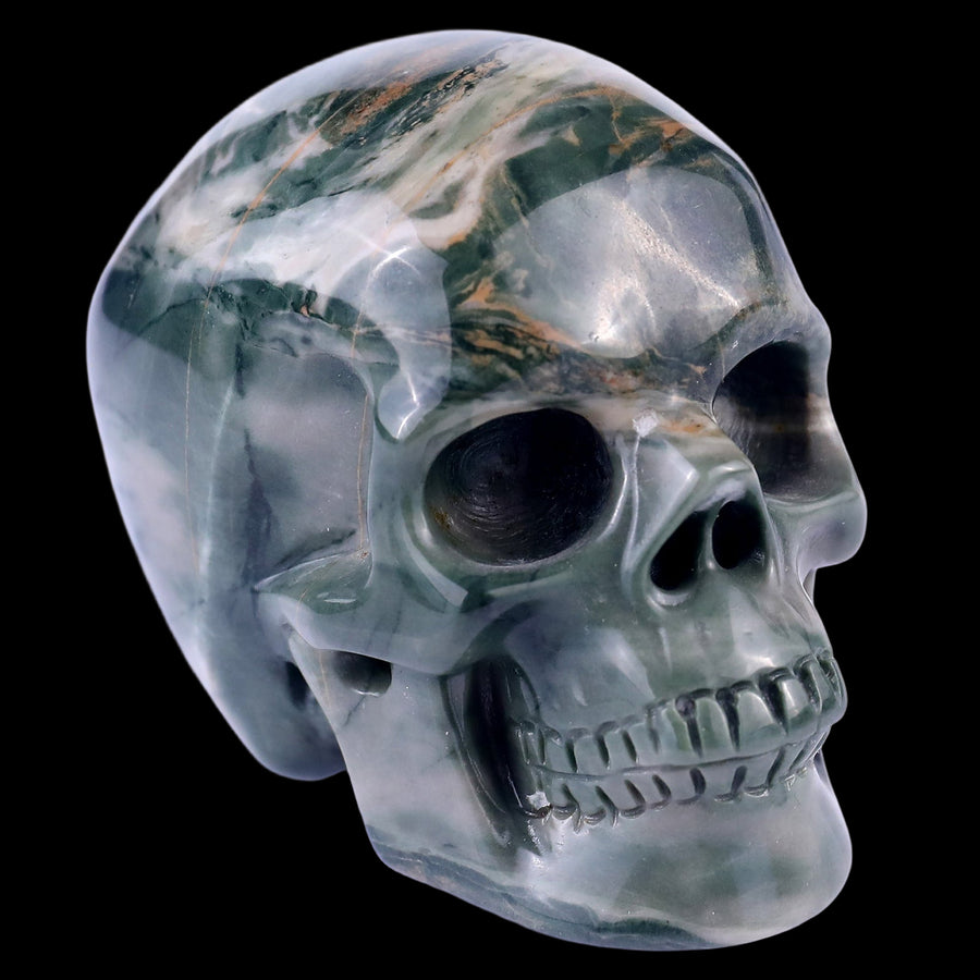 3.0" Nine Dragon Jade Hand Carved Realistic Skull | No.031
