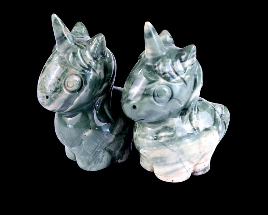 3.0" Nine Dragon Jade Hand Carved Crystal Unicorn