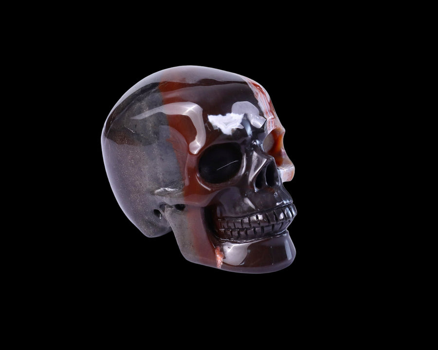 3.0" Red Crazy Lace Agate Hand Carved Realistic Skull
