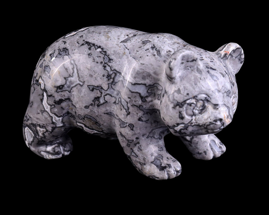 3.0" Grey Picture Jasper Hand Carved Crystal Panda