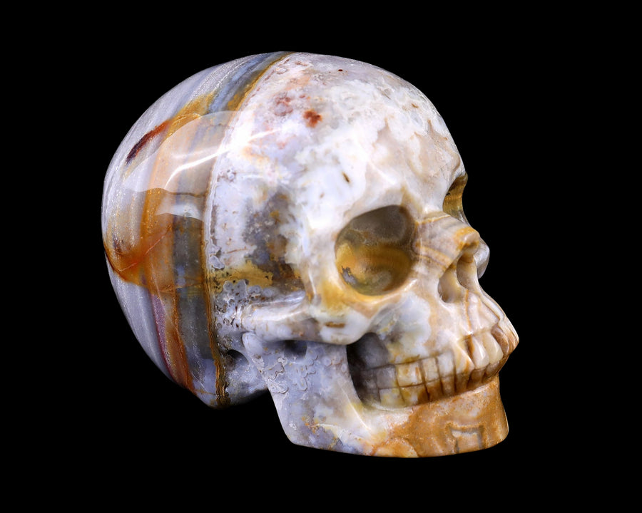 3.0" Red Crazy Lace Agate Hand Carved Realistic Skull | No.054