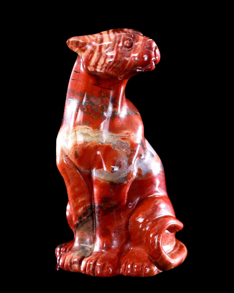 3.0" Red Jasper Hand Carved Crystal Leopard
