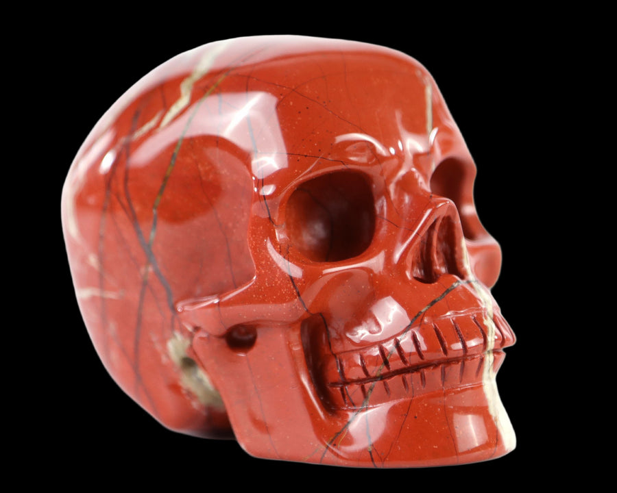 3.0" Red Jasper Hand Carved Realistic Skull | No.005