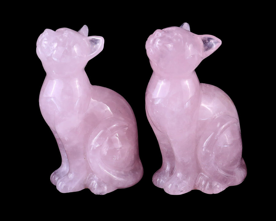 3.0" Rose Quartz Hand Carved Crystal Cat