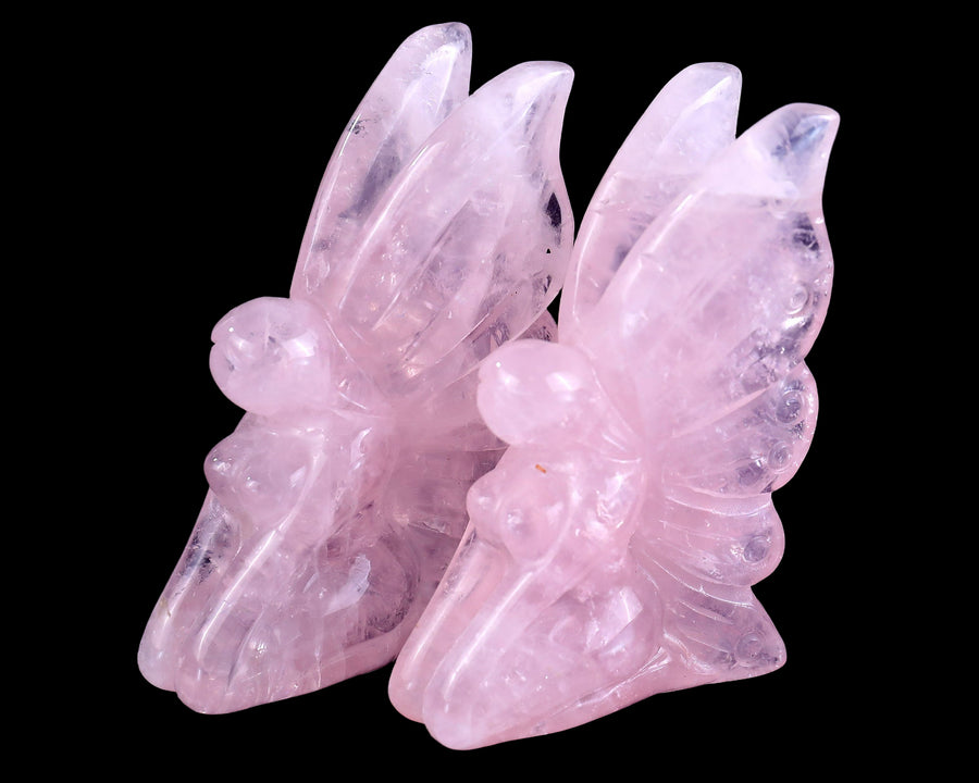 3.0" Rose Quartz Hand Carved Crystal Flower Faerie