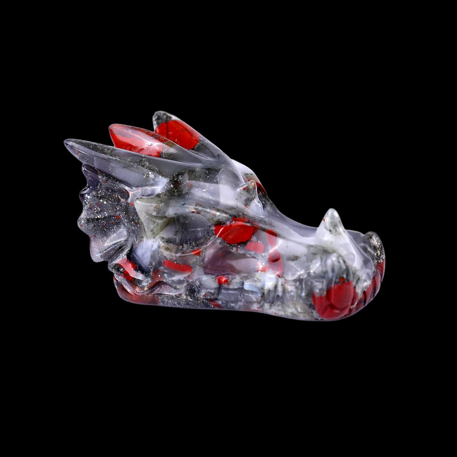 3.0" African Blood Stone Hand Carved Dragon Skull