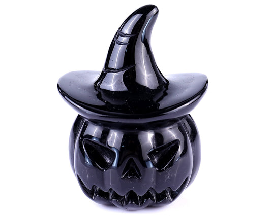 Kindred Vein 3.1" Black Obsidian Hand Carved Crystal Pumpkin Wizard (SKU: 3100055) - Photo 1