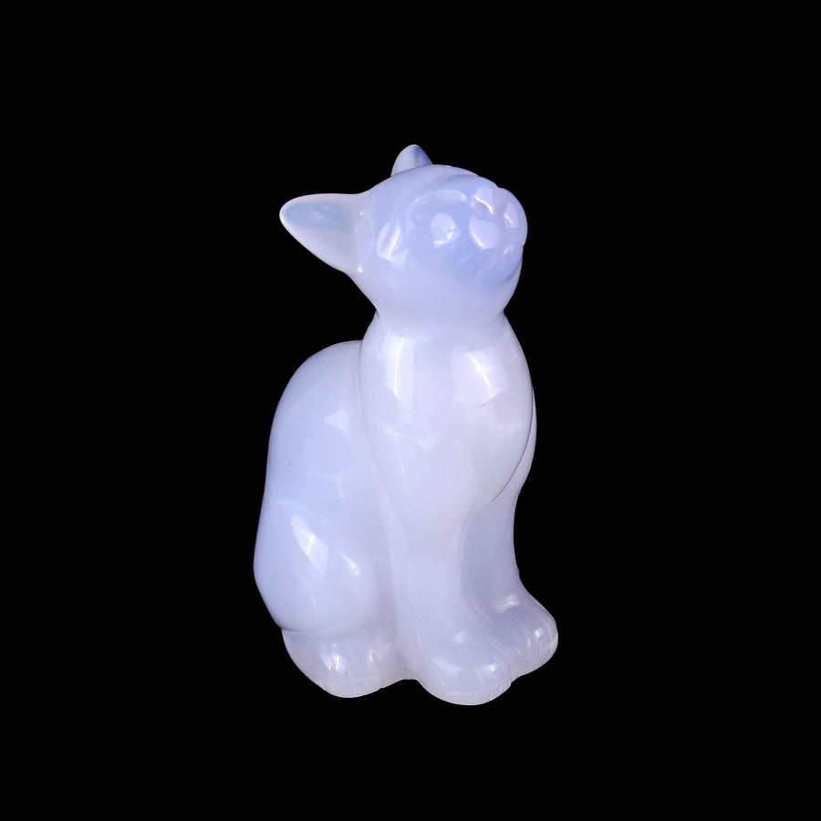 3.1" Blue Chalcedony Hand Carved Crystal Cat