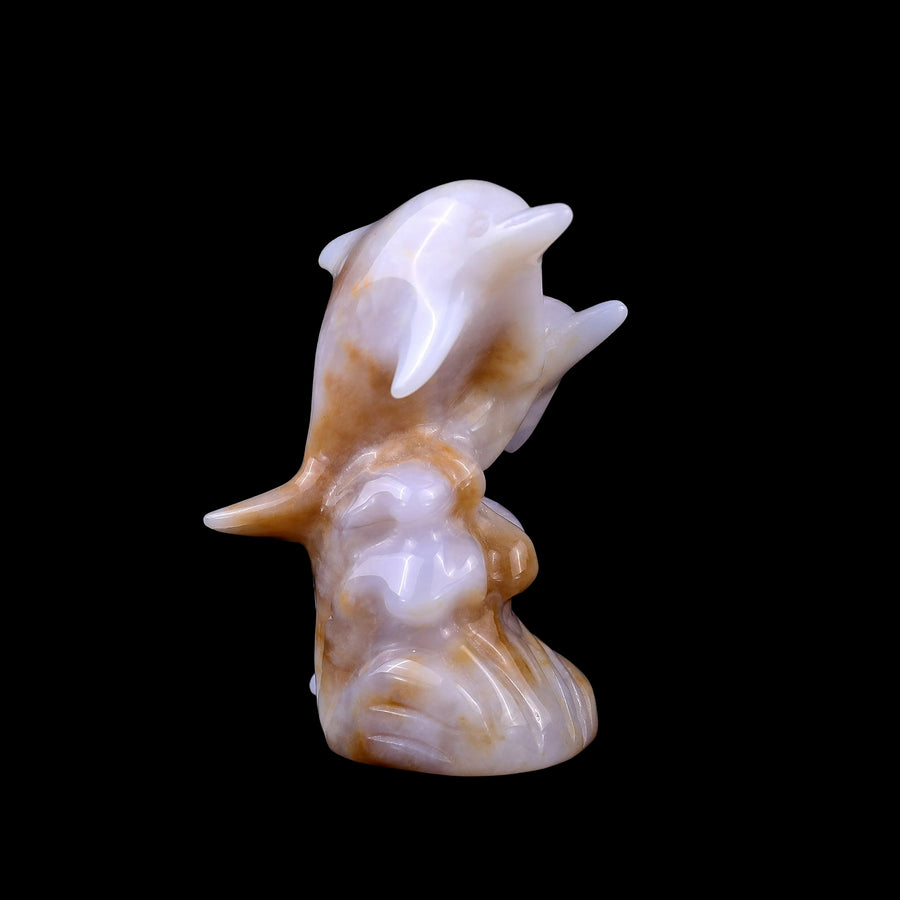 3.1" Blue Chalcedony Hand Carved Crystal Dolphins | No.073