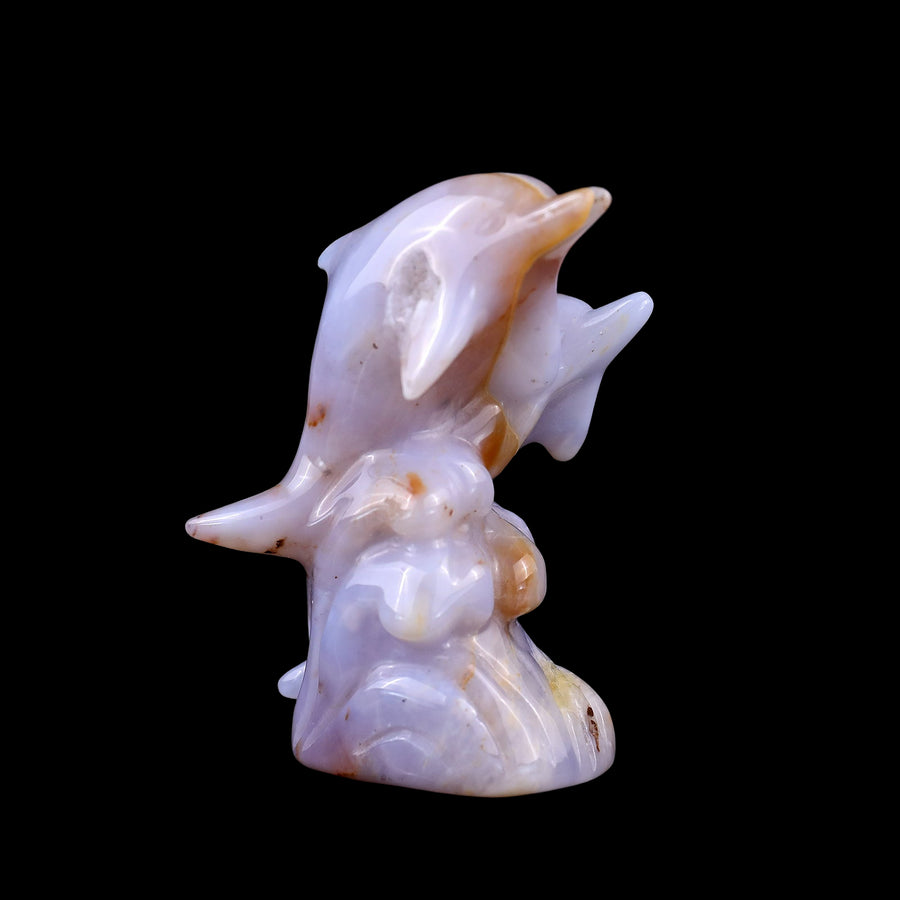 3.1" Blue Chalcedony Hand Carved Crystal Dolphins | No.075