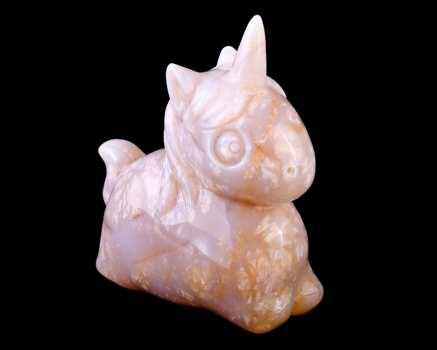 3.1" Chalcedony Hand Carved Crystal Unicorn