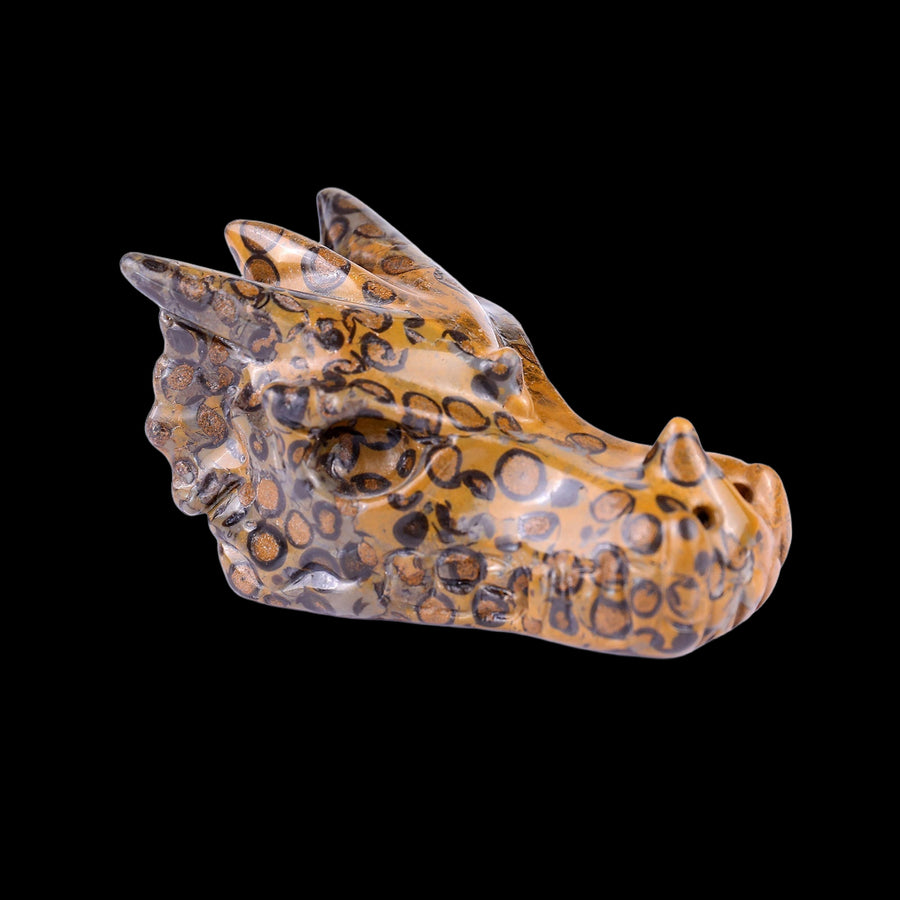 3.0" Leopard Skin Jasper Hand Carved Dragon Skull